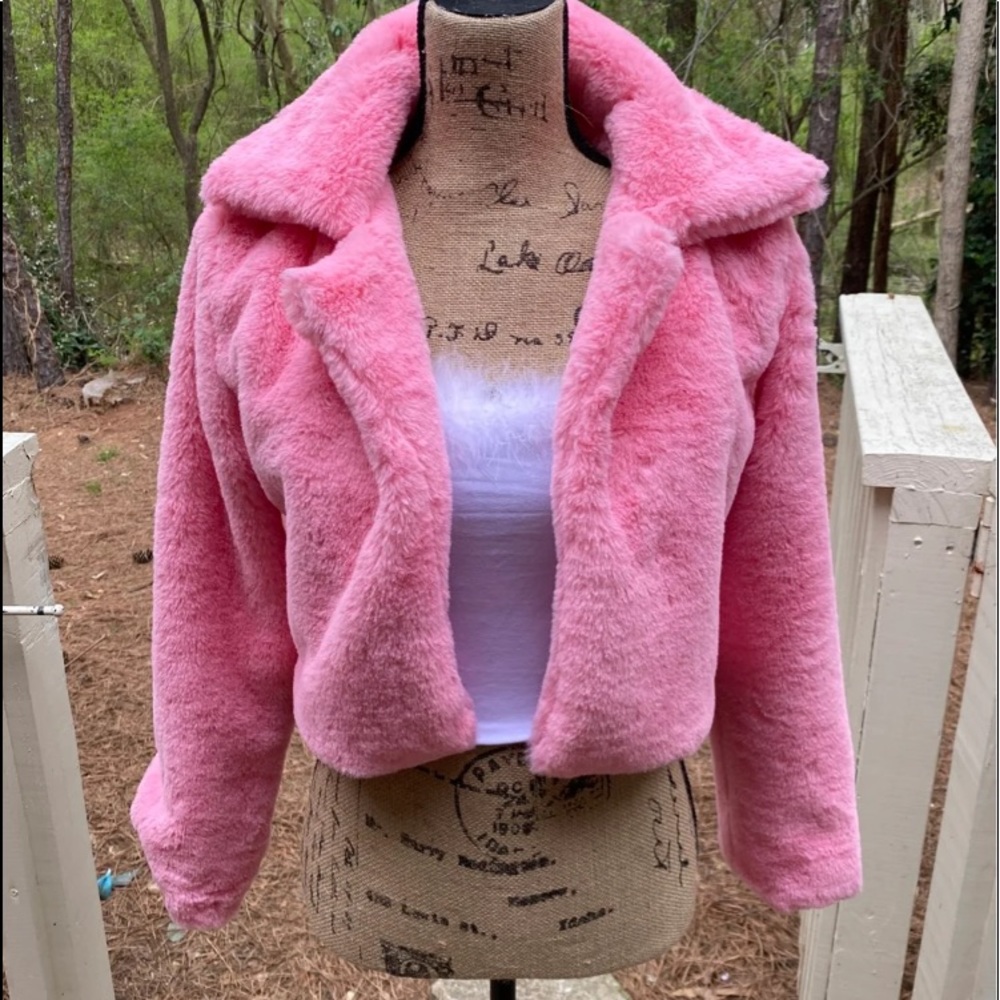 Pink faux fur coat
